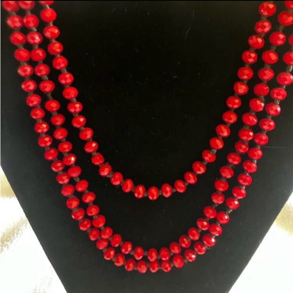 Red Faceted Glass Beaded Necklace